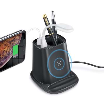 Desktop Pen Holder 2 Port Usb Charger Wireless Charger With Light